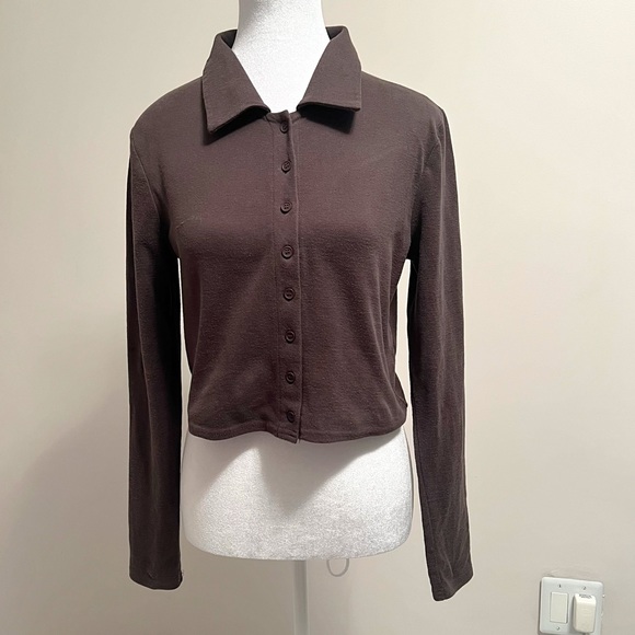 ABOUND Long Sleeve Button up Front Cropped Top Size M - Picture 2 of 14